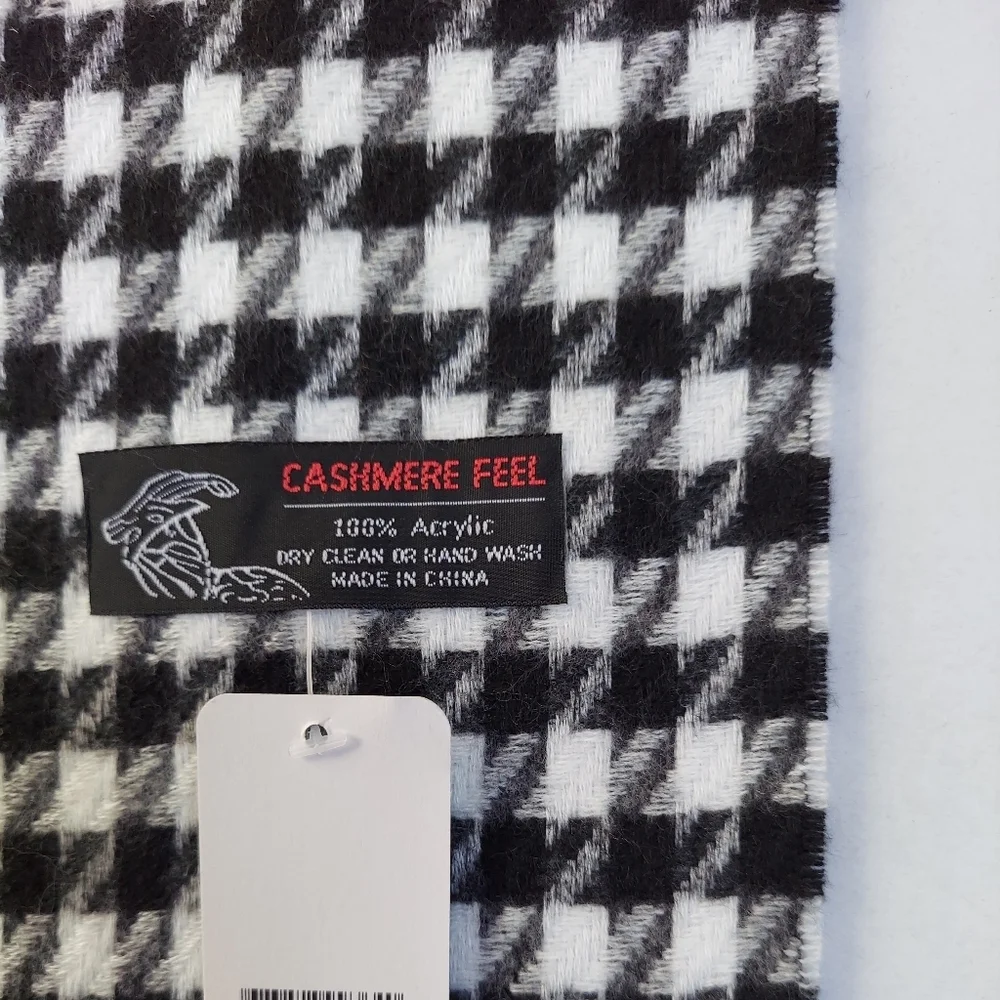Cashmere Feel Scarf Black White Womens Unisex Neck Scarf Plaid Warm Soft